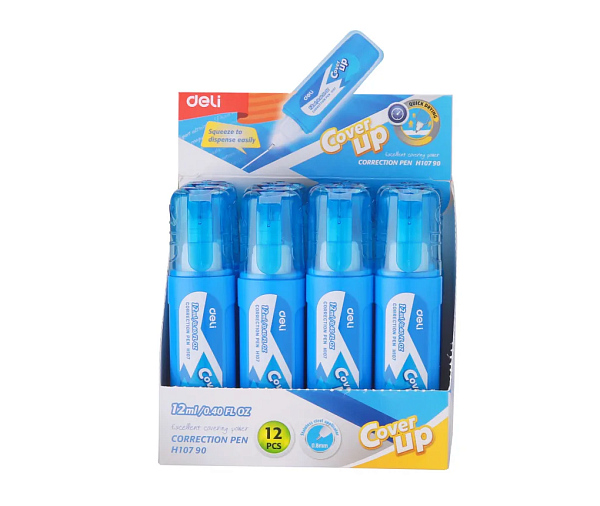 Корректирующая ручка 12 мл Deli голубой корпус белый  дисплей картонный