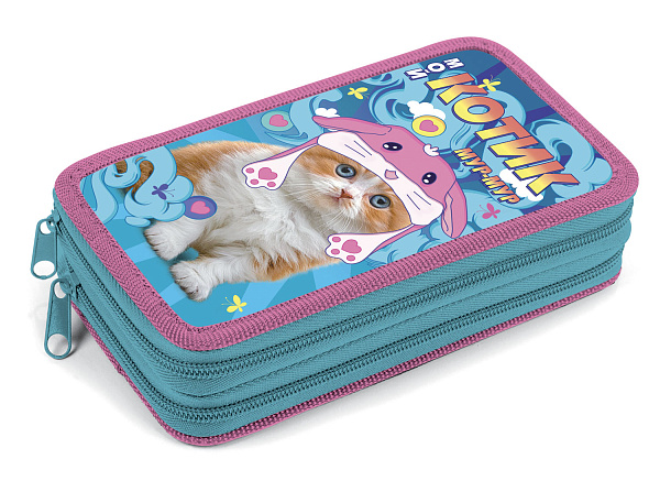 Пенал 2секц. 190*110 Hatber "Мой котик" на молнии, глянц. ламин. с табл.умножения в индив.упак.