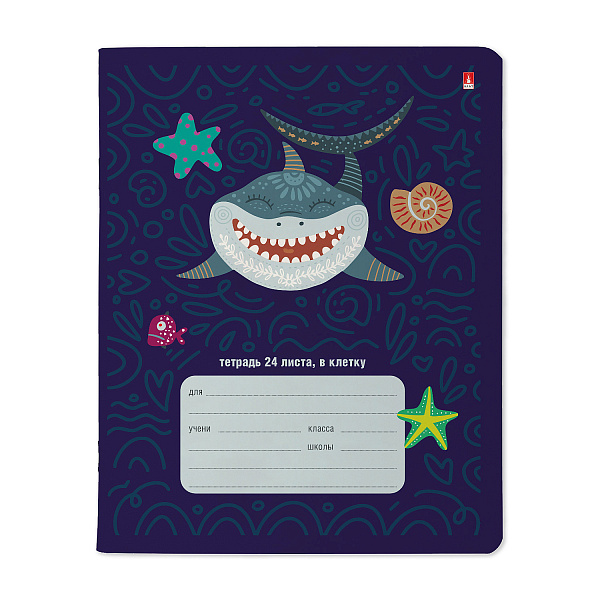 Тетрадь 24 листа в клетку "АКУЛА" микс 5вид