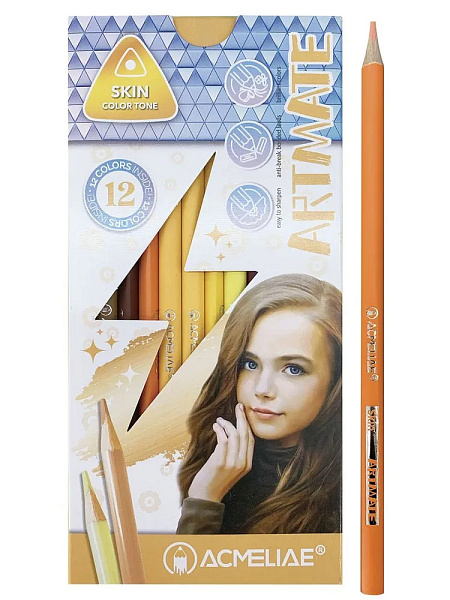 Карандаши 12 цв. ACMELIAE Skin Artmate телесные в картонном футляре,