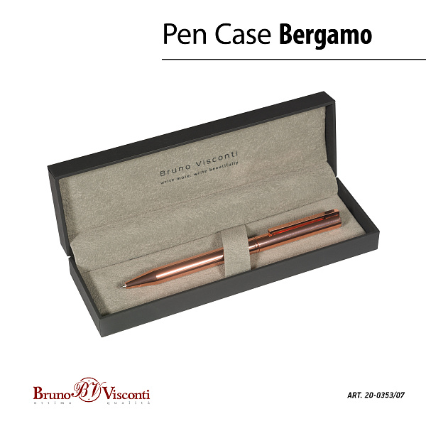 Ручка "BERGAMO" В SOFT TOUCH футляре 0,7 ММ, СИНЯЯ (корпус розовое золото, футляр черный)