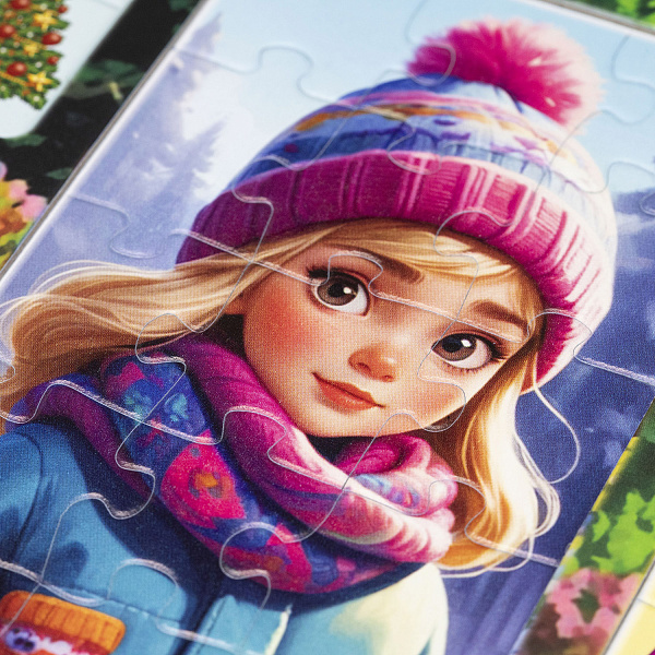 ПАЗЛЫ для детей 38 элементов Настольная Развивающая  А4ф 200х300мм ПАЗЛ в РАМКЕ "2 В 1"-Лето-Зима- для девочек-