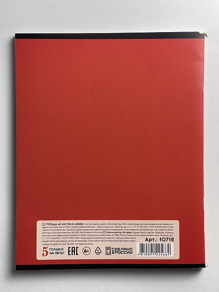 Тетрадь 48 листов, линейка, обложка мелованный картон, блок №2, красная