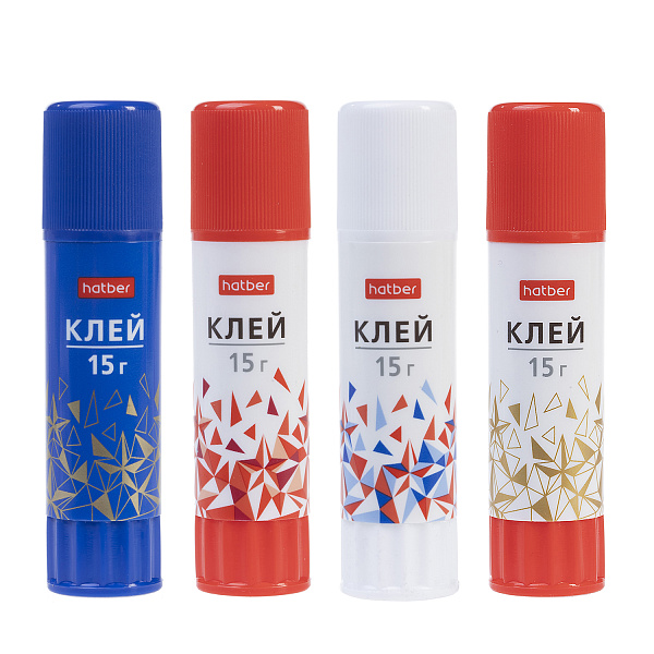 Клей-карандаш  15 г Hatber -Россия- в картонной Дисплей-витрине