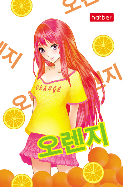 Блокнот А7 48 л. кл. на клею "Девочки-апельсинки" 65х100мм 3-х цв. блок клетка Обл. мел.бумага ламинация 