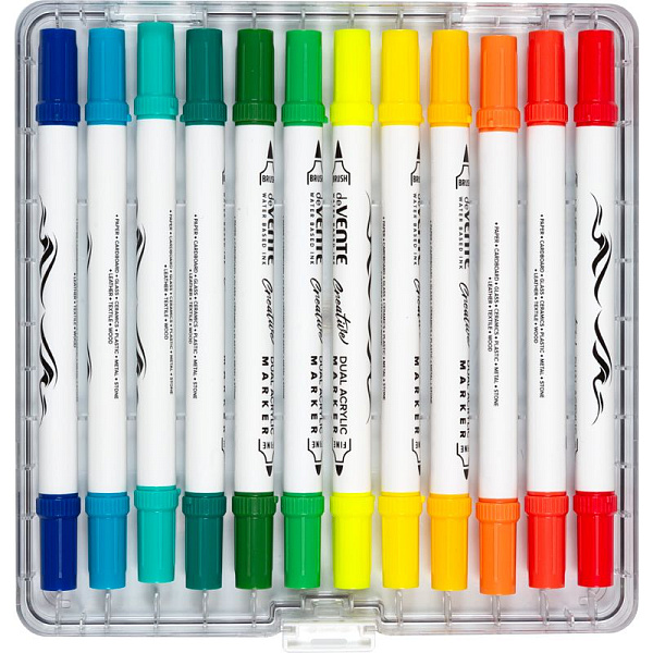 Набор маркеров акриловых "deVENTE. HOBBY CREATIVE. Classic&Pastel" 36 цв. двусторонние (кистевидный 1-5 мм/пулевидный 2-4 мм), круглый корпус, в пластиковой коробке