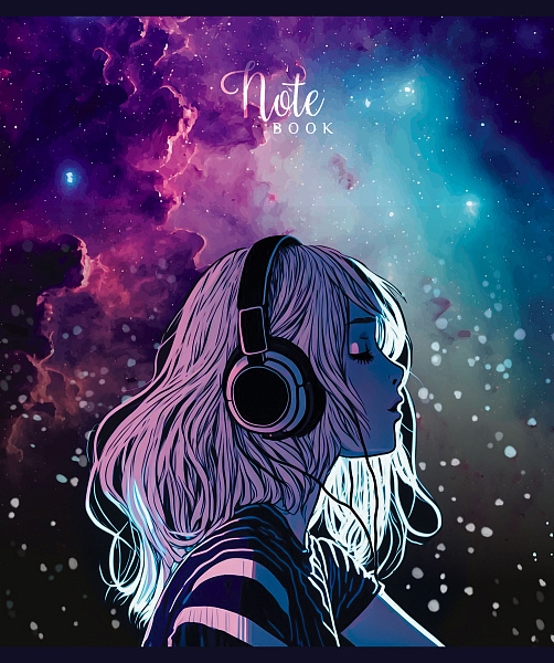 Тетрадь 48 л. кл. "Слушаю космос" Премиум Фольга+4+0+СофтТач (микс)