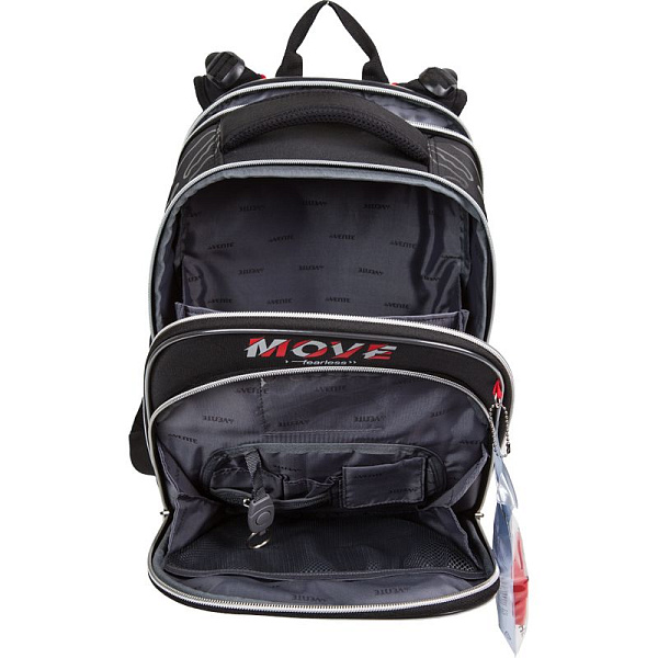 Рюкзак школьный "deVENTE. Premier. MOVE" жесткий 37x28x18 см (17 л) вес 1000 г, 2 отд. на молнии для формата A4, 1 передний карман с органайзером, 2 боковых кармана сеточкой на резинке, эргономичная формоустойчивая вентилируемая спинка (евросетка) и 