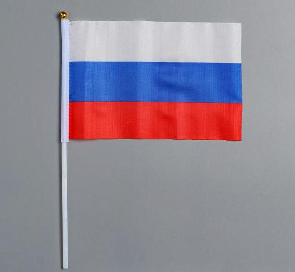 Флаг 14*21 см "России" шток 30 см, полиэфирный шёлк 