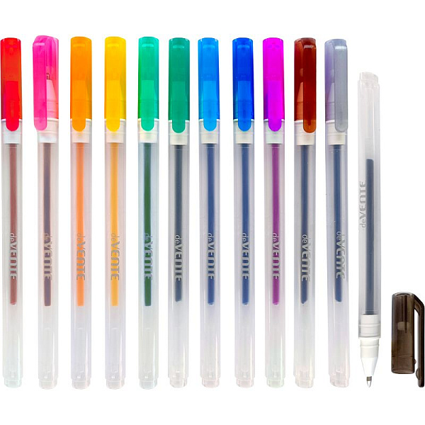 Набор ручек гелевых 12 цветов, d=0,5 мм, "Hit", прозрачно-матовый корпус, сменный стержень, в пластиковом блистере