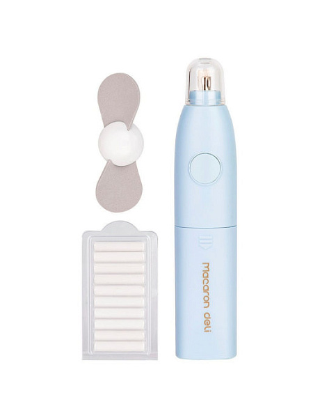 Ластик электрический Deli  Macaron 128х27х22мм со сменными насадками, с вентилятором бл/уа