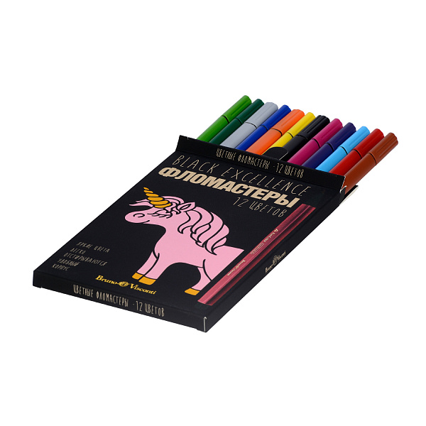 Фломастеры 12 цв. "BLACK EXCELLENCE"  4 ВИДА
