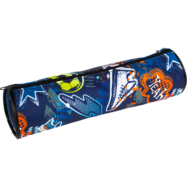 Пенал "Attomex. Football" 21x6x6 см, круглый для 55 пр., на молнии, текстильный с рисунком, ассорти 