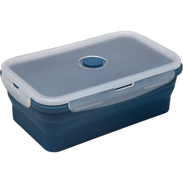 Ланчбокс складной герметичный "deVENTE" темно-синий, прямоугольный, 1200 мл, 21,5x14x8 см, в сложенном виде высота 3,5 см, силиконовый, с пластиковой крышкой, с отвестием вентиляции и силиконовой заглушкой,