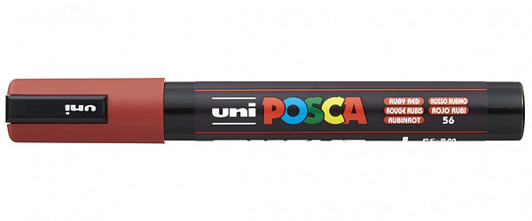 Маркер акрил. POSCA PC-5M рубиновый, 1.8 - 2.5 мм, пулевидный наконечник