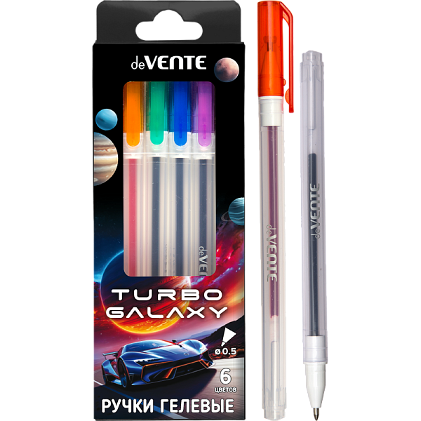 Набор ручек гелевых "deVENTE. Turbo Galaxy" 06 шт, 6 цветов, d=0,5 мм, прозрачно-матовый корпус, сменный стержень, в картонной коробке