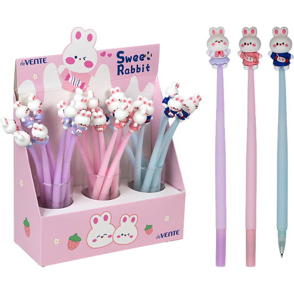 Ручка шариковая 0,7 мм deVENTE. Sweet Rabbit СИНЯЯ силиконовая с декор. элем.гибк.корп.маслянная