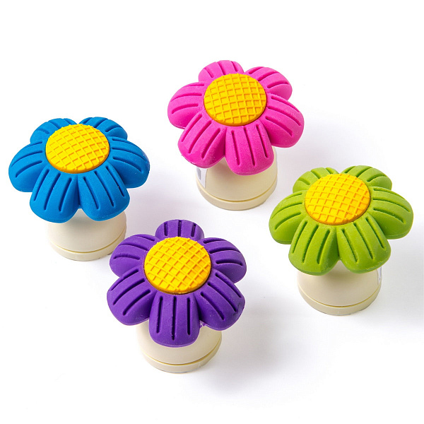 Точилка 1 отв. пластиковая с ластиком Yalong "Цветок", контейнер, ассорти, картонная упаковка