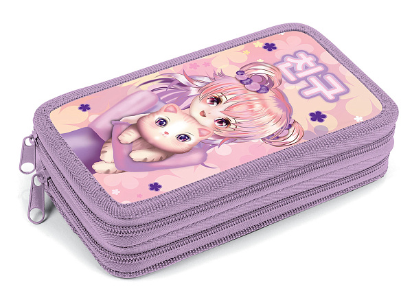 Пенал 2секц. 190*110 Hatber "Аниме с котиком-" с табл.умножения на молнии, глянц. ламин