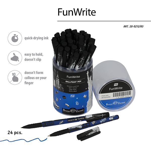 Ручка шариковая 0,5 мм "FunWrite. Романтическое путешествие. Нью-Йорк" СИНЯЯ