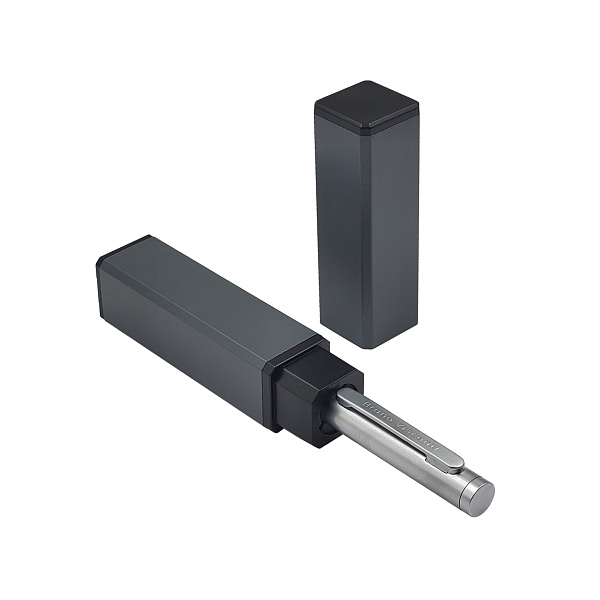 Ручка "FIRENZE" в тубусе прямоугольной формы 1.00 ММ, СИНЯЯ (корпус серебряный, футляр серый)