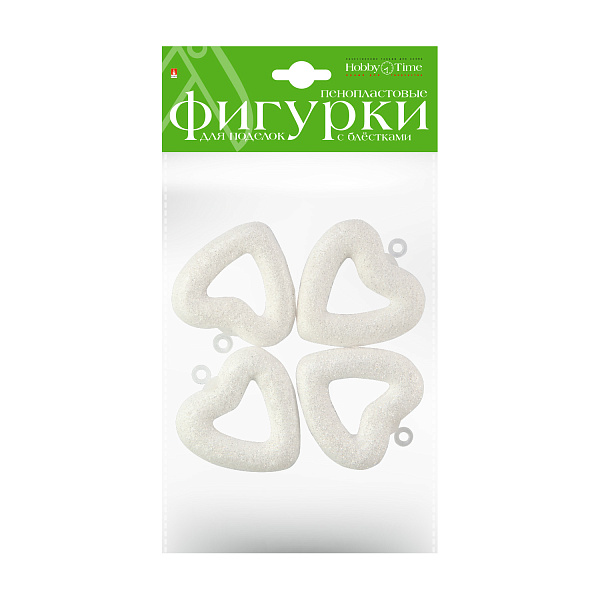 Пенопластовые фигурки "СЕРДЦА С ГЛИТТЕРОМ". 50 мм, 4 шт.