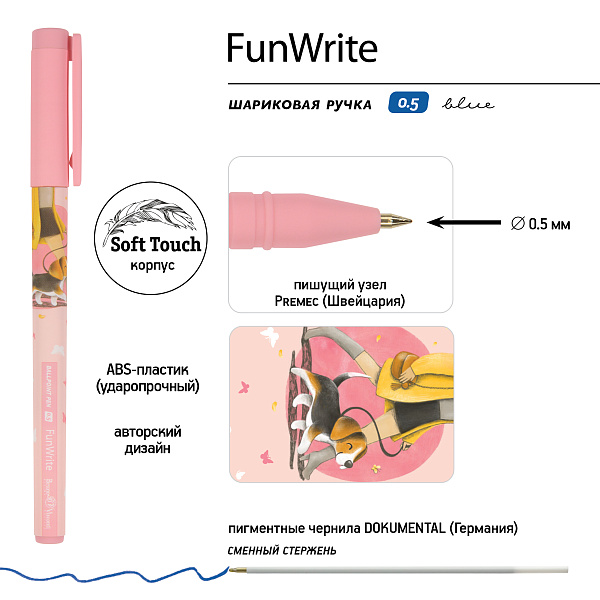 Ручка шариковая 0,5 мм "FunWrite. Городская прогулка. Бигль" СИНЯЯ 