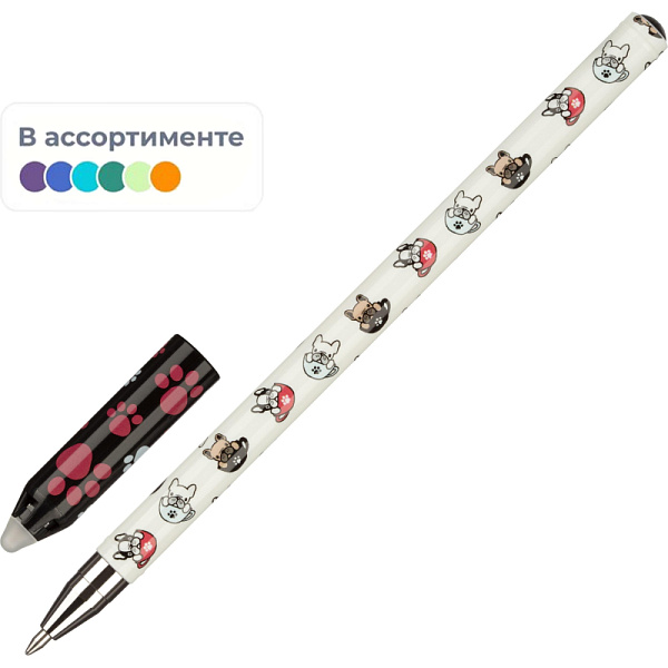 Ручка гелевая стираемая M&G Dogs, 0,7 мм, СИНЯЯ,  асс