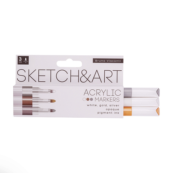 Набор маркеров акриловых "SKETCH&ART" 3 цв. ЗОЛОТОЙ, СЕРЕБРЯНЫЙ, БЕЛЫЙ