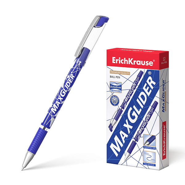 Ручка шариковая ErichKrause® СИНЯЯ,MaxGlider®, Ultra Glide Technology, (в коробке по 12 шт.)
