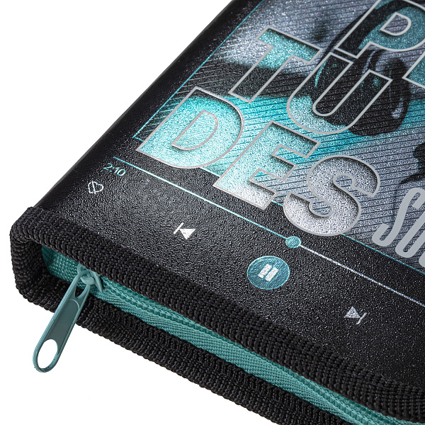 Пенал 1секц.+ств. д/. 190*130 Hatber "Звук вокруг" на молнии металлизиров. картон, выб лак с табл.умножения 