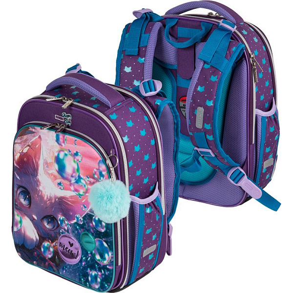 Рюкзак "deVENTE. Premier. Lovely Cat" школьный жесткий 37x28x18 см (17 л) вес 1000 г, 2 отд. на молн