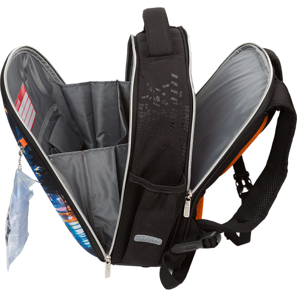 Рюкзак школьный "deVENTE. Junior. Fast Or Last" жесткий 35x27x13 см (14 л) вес 800 г, 1 отд. на молнии с разделителями для учебников, с органайзером, 1 отделение для формата A4, 2 боковых кармана сеточкой на резинке, эргономичная формоустойчивая спин