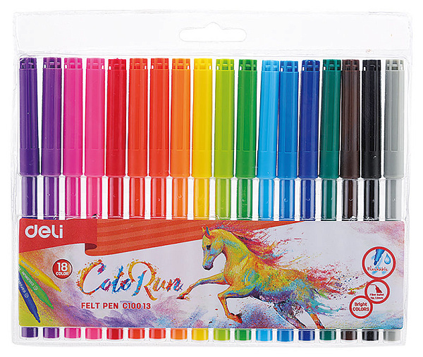 Фломастеры 18 цв. Deli ColoRun вентилируемый колп. пакет с европодвесом
