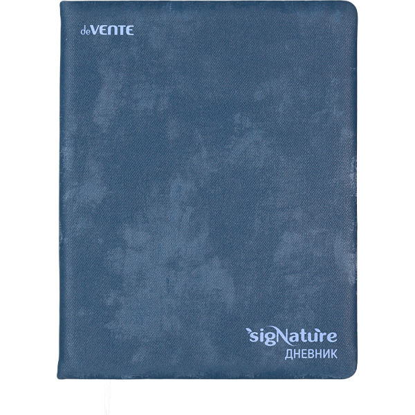 Дневник "deVENTE. sigNATURE" универсальный блок, 48 листов, тв. обложка из текстурной искусственной кожи с поролоном, шелкография, 1 ляссе, синий белая бумага 80 г/м², печать в 1 краску,