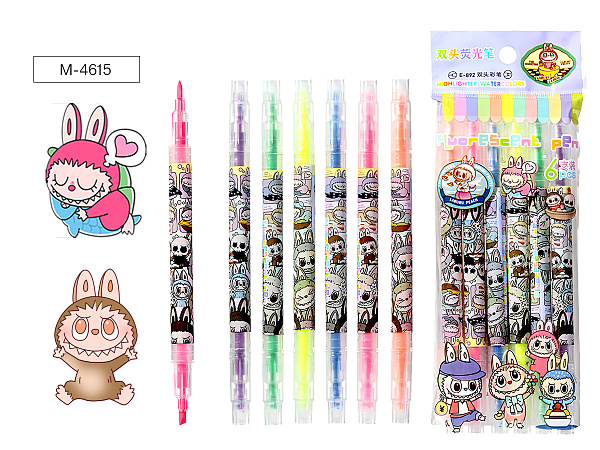 Набор маркеров текст. ЗУБАСТИК, двусторонние, 6 цветов (желтый, оранжевый, фиолетовый, зеленый, розовый, голубой), пулевидный / скошенный наконечники, ширина линии письма 1 - 3 мм, ОПП-упаковка