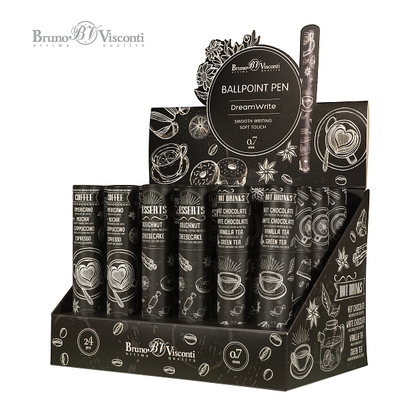 Ручка шариковая 0,7 мм "DreamWrite. Caffè nero" в тубусе Синие чернила, 3 вида   