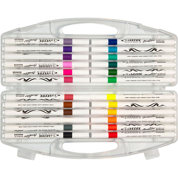 Набор маркеров акриловых "deVENTE. HOBBY CREATIVE. Classic&Pastel" 24 цв. круглый корпус, пулевидный наконечник, ширина линии 2 мм, в пластиковой коробке