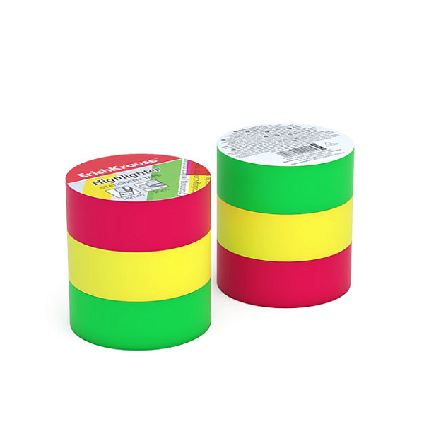Набор из 3 клейких лент ErichKrause Highlighter, 18ммх20м (в пленке)