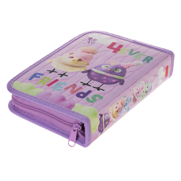 Пенал Hatber 200х140мм 1 отделение на молнии с 2-мя откид. планками-Пушистые друзья- ткань в индив.упак.