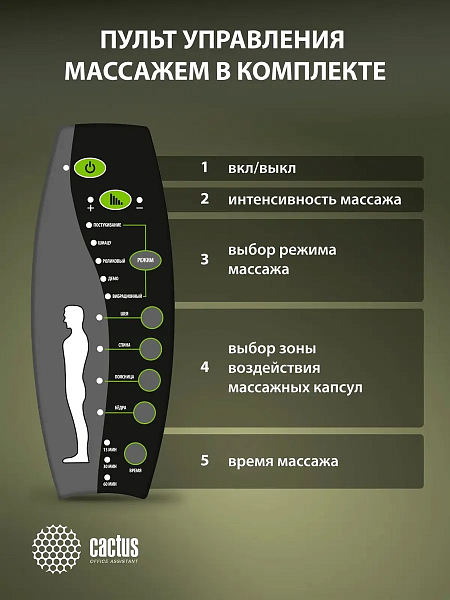 Кресло Cactus CS-CHR-OC02M-BK с вибромассажем черный эко.кожа крестов. сталь