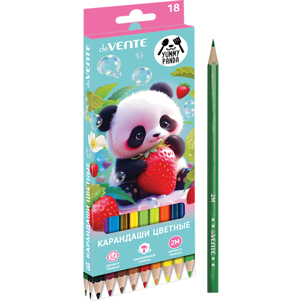 Карандаши 18 цв. "deVENTE. Yummy Panda" 2М, диаметр грифеля 2,8 мм, шестигранные