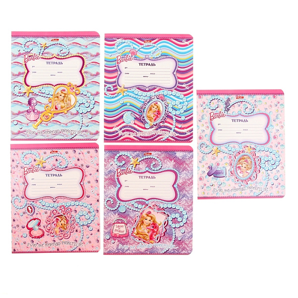 Тетрадь 12 л. лин. "БАРБИ" (Barbie) на скобе блёстки 