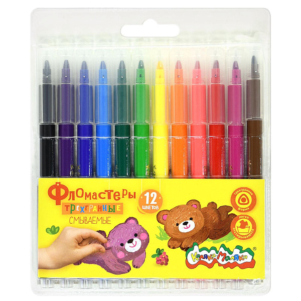 Фломастеры 12цв трехгранные "Каляка-Маляка""Классические" легкосмываемые блист. упак.