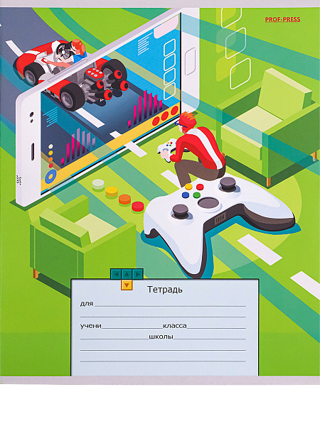 Тетрадь 12 л. кос. лин. "ГЕЙМЕРЫ" цв. мелов. обл.,5 дизаинов в спайке