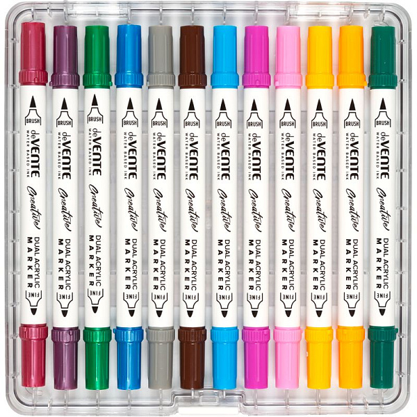 Набор маркеров акриловых "deVENTE. HOBBY CREATIVE. Classic&Pastel" 48 цв. двусторонние (кистевидный 1-5 мм/пулевидный 2-4 мм), круглый корпус, в пластиковой коробке