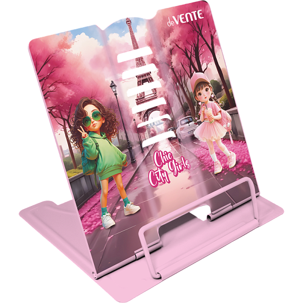 Подставка для учебников и книг "deVENTE. Chic City Girls" 15,4x15,2 см, металлическая окрашенная, вес 235 г, с противоскользящими ножками, с полноцветным рисунком, в пластиковом пакете с европодвесом