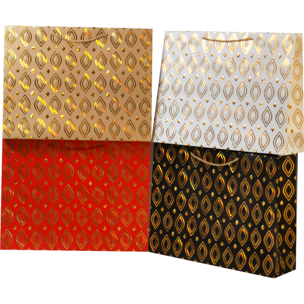 Пакет подарочный бумажный "deVENTE. Golden Patter" горизонтальный, 32x26x10 см, горячее тиснение и конгрев, бумага 210 г/м², ассорти 4 дизайна