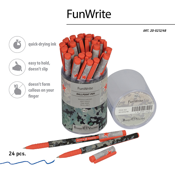 Ручка шариковая 0,5 мм "FunWrite. Military. Airforce" СИНЯЯ