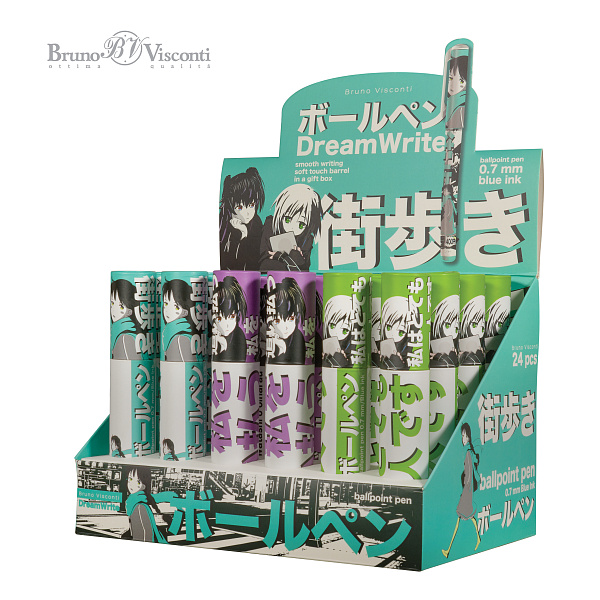 Ручка шариковая 0,7 мм "DreamWrite. Manga Anime. City" в тубусе Синие чернила, 3 вида   